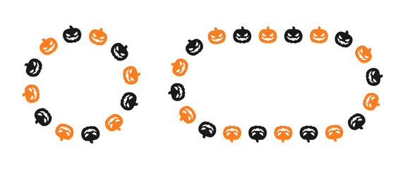 Jack O Lantern Pumpkin Halloween Frame Border Silhouette Set. Social Media Post Card Template Vector Illustration.