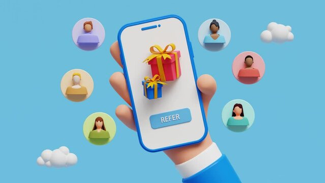Referral Program 3d animation, Get Rewards by Inviting People to Join something. Animation can be use for website, landing page, web, app, and banner. 3d loop animation