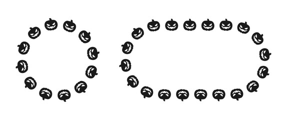 Jack O Lantern Pumpkin Halloween Frame Border Silhouette Set. Social Media Post Card Template Vector Illustration.