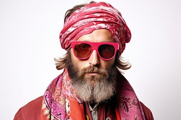 Eyewear-wearing, bearded man with a headscarf Fictional Character Created By Generative AI. - obrazy, fototapety, plakaty