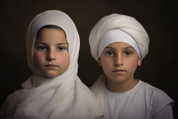 Two Young Girls Wearing Headscarves Fictional Character Created By Generative AI.