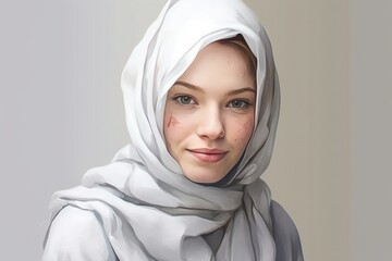 Woman in a White Headscarf Fictional Character Created By Generative AI.