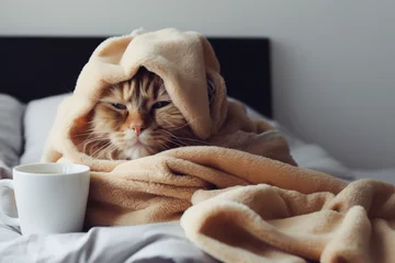 Rolgordijnen sick cat under blanket © Poprock3d