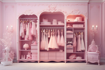Pink room with closet. Ai generated image - obrazy, fototapety, plakaty