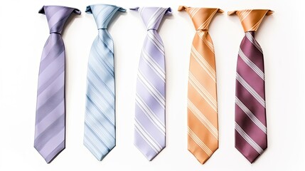 Strapped neckties in different colors, men's striped ties. Isolated on white background