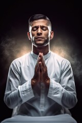 Obraz premium A Muslim Praying for Guidance and Blessings Fictional Character Created By Generative AI.