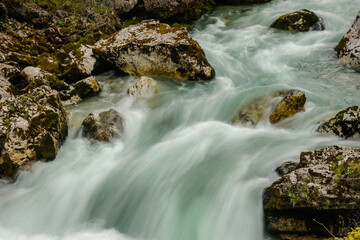 fast flowing wate from a torrent during hiking in spring