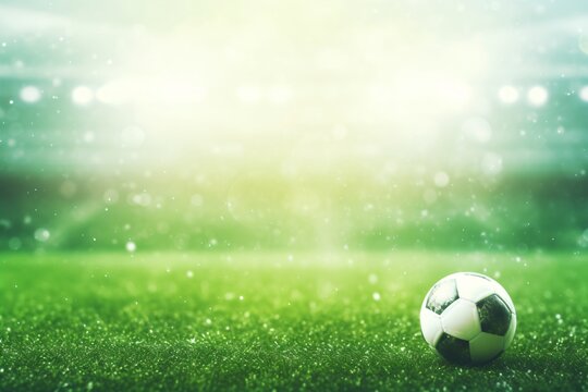 Soccer ball on the green grass. Promotional image.
