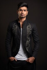 Fototapeta premium Stylish young man wearing a unique jacket Fictional Character Created By Generative AI.