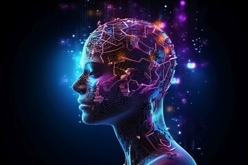 Obraz premium 3d rendering of artificial intelligence concept with circuit board and human head