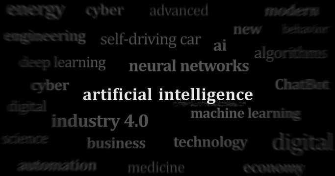 Artificial intelligence machine deep learning and ai chat bot gpt headline news across international media. Abstract concept of web news titles broadcast on screens loop. Seamless looped animation.