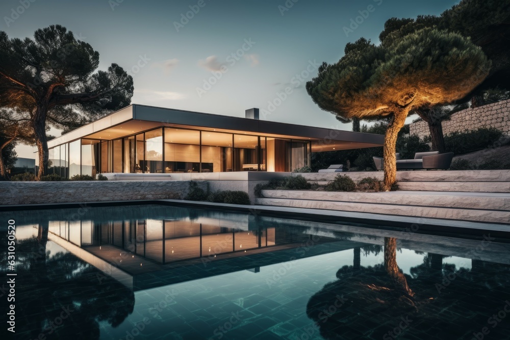 Sticker modern luxury villa exterior night. generate ai