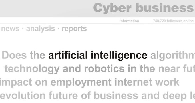 Artificial intelligence machine deep learning and ai chat bot gpt headline news across international media. Abstract concept of internet news titles on screens loop. Seamless and looped animation.