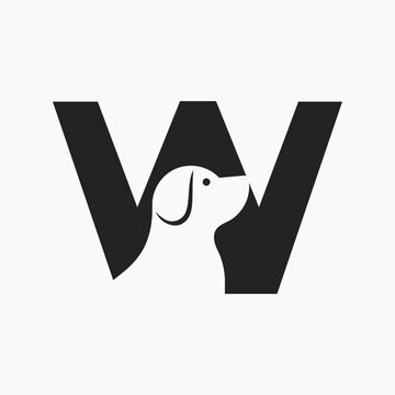 Letter W Pet Logo Design. Dog Logo Symbol Vector Template. Dog On Alphabet