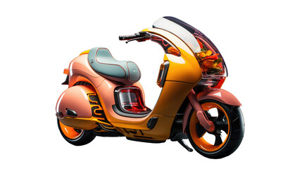 Orange eco scooter in futuristic design, transparent PNG