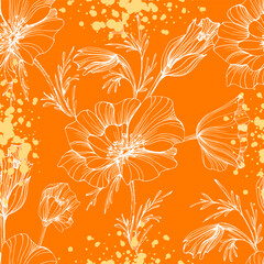 Poppy seamless pattern. Poppies on white background. Can be used for textile, wallpapers, prints and web design.