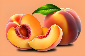 apricots with leaves. generative ai