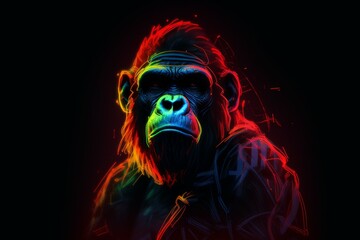 Neon monkey character. Generate Ai