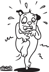 witziger Cartoon: Mops Hund mit Phobie erschreckt und ekelt sich aus Angst vor einer Spinne	