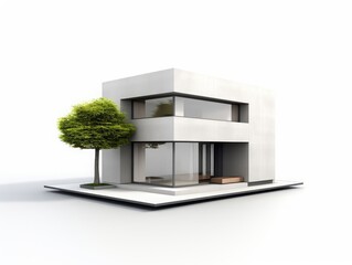 a small modern office, or house, simple, minimalistic square design, reinforced concrete structure. Isolated on white background. Generative AI