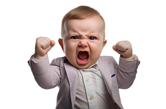 Baby hold up his fist determined to work hard! funny shot in png transparent background - Powered by Adobe