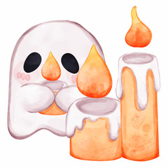Happy halloween day with cute little ghost halloween vector illustration