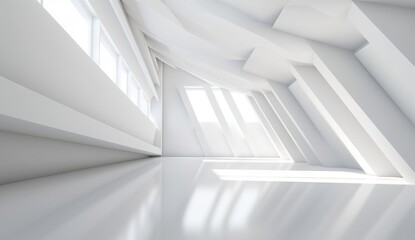 White empty room with windows and white floor.