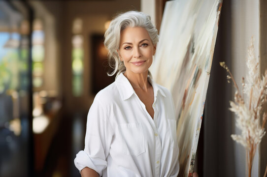 Ai generated image of mature elegant senior woman painting