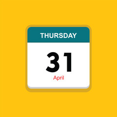 april 31 thursday icon with yellow background, calender icon
