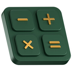 3D icon of a green calculator with gold details