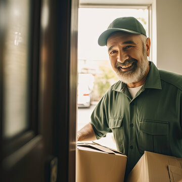 Delivery Man Brings Food To A Front Door And Is Greeted By Someone