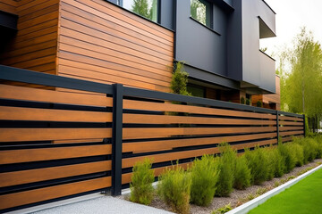 Stylish Slat Fence Design for White Modern House