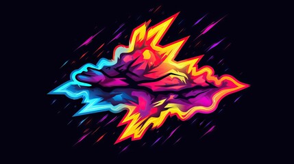 Futuristic explosion of pink and yellow color with rays on a dark background
