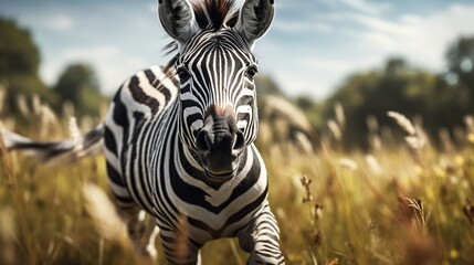 Fototapeta premium zebra is running in the jungle