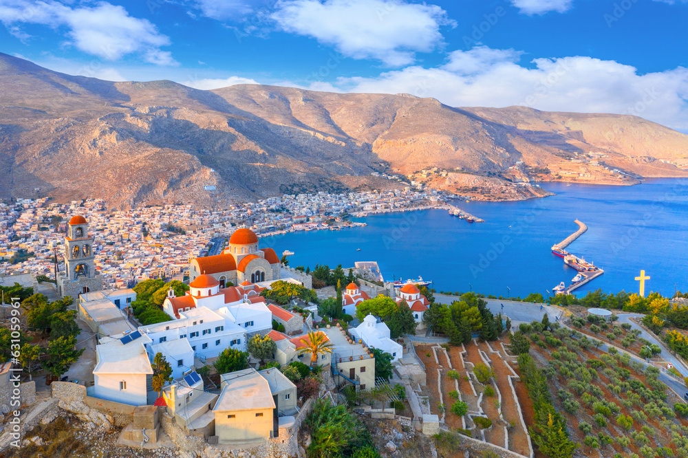 Wall mural scenic pothia the capital of kalymnos island, dodecanese, greece