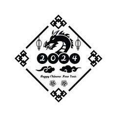Black 2024 dragon happy new year logo art