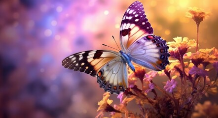 Fototapeta na wymiar Butterfly on lilac flowers in the garden, nature background