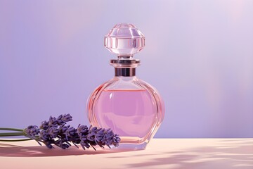 Obraz na płótnie Canvas Scent of Sophistication: An Expensive French Perfume Bottle on a Pastel Lavender Background