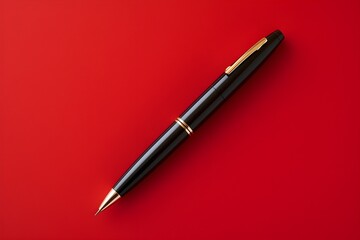 Bold and Refined: A Sleek Black Luxury Pen Displayed Against a Vibrant Red Background