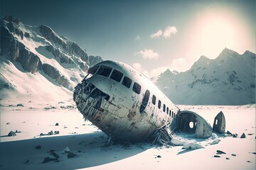 A crashed airplane in the Swiss Alps 
