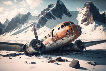 A crashed airplane in the Swiss Alps 