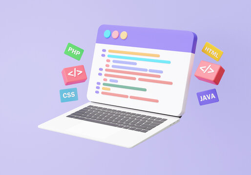 Coding language development programming application project technology new innovation future. Web browser web UI-UX design software developer concept. 3d rendering illustration