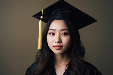 Asian Woman in Graduation Cap