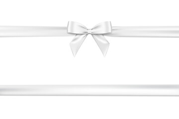 Realistic White bow and shiny satin ribbon Horizontal ,for decorate  gift wrapping or card design , vector isolated on white background