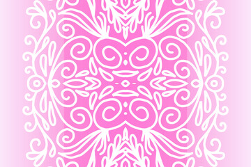 Beautiful colourful  gradient background with white flower leaf line art pattern of indonesian culture traditional batik