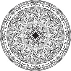 abstract vector with floral round lace mandala, decorative element in ethnic tribal style, black line art on a white background - 631068389