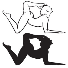 Hand drawing of a black silhouette of a yoga girl on a white background - 631068929