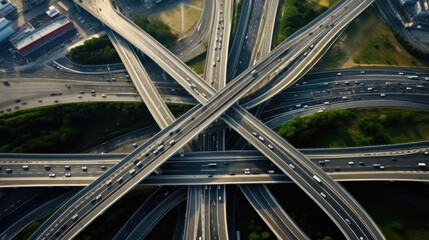 Aerial Shot of Interconnected Motorway Interchange - obrazy, fototapety, plakaty