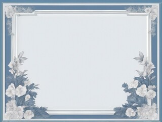 Elegant blue frame with straight lines, empty in the middle, surrounded by a border of flowers.