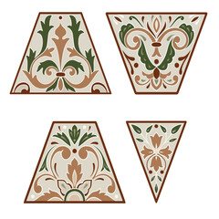Set of four hand drawn vector simple pattern element with ethnic motif in beige colors